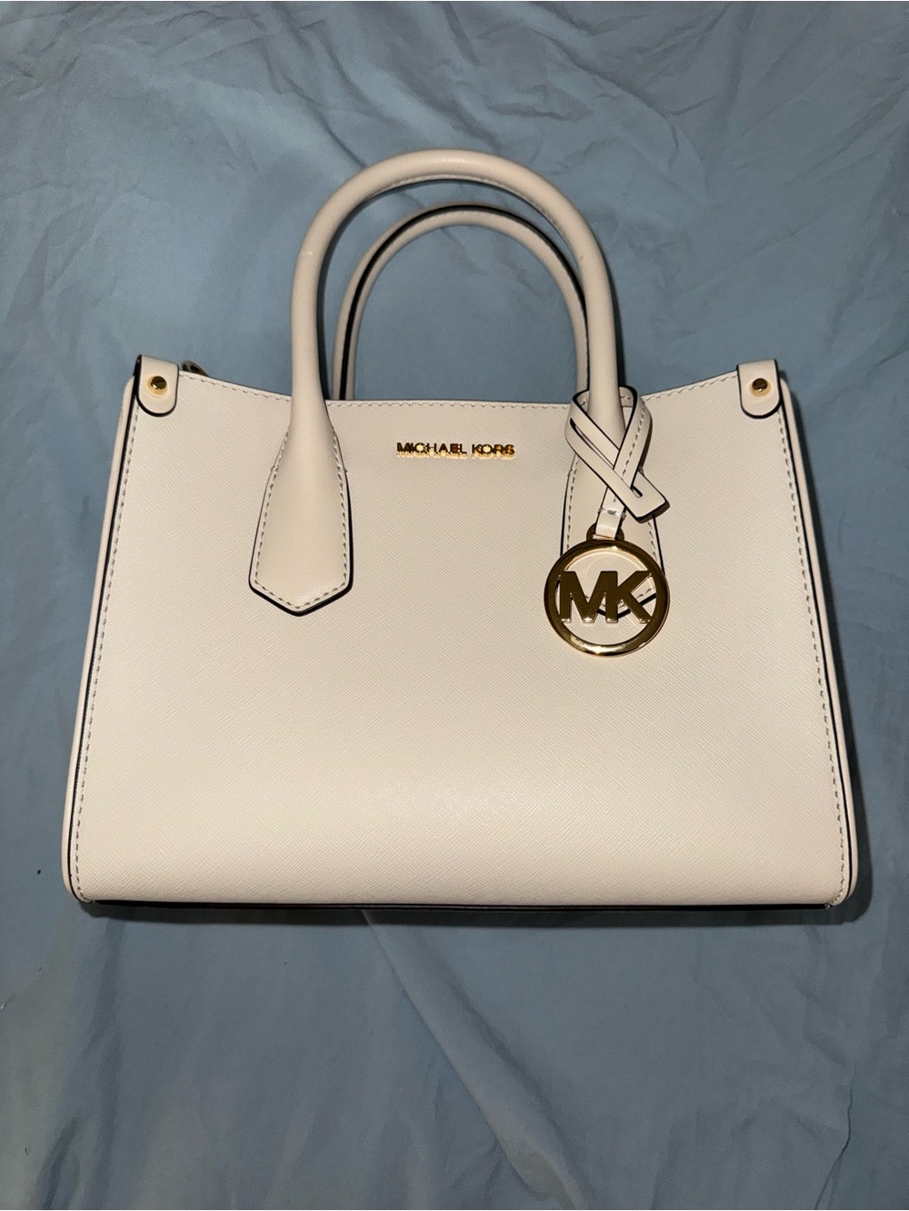 Michael Kors White Saffiano Leather Satchel with Gold Hardware